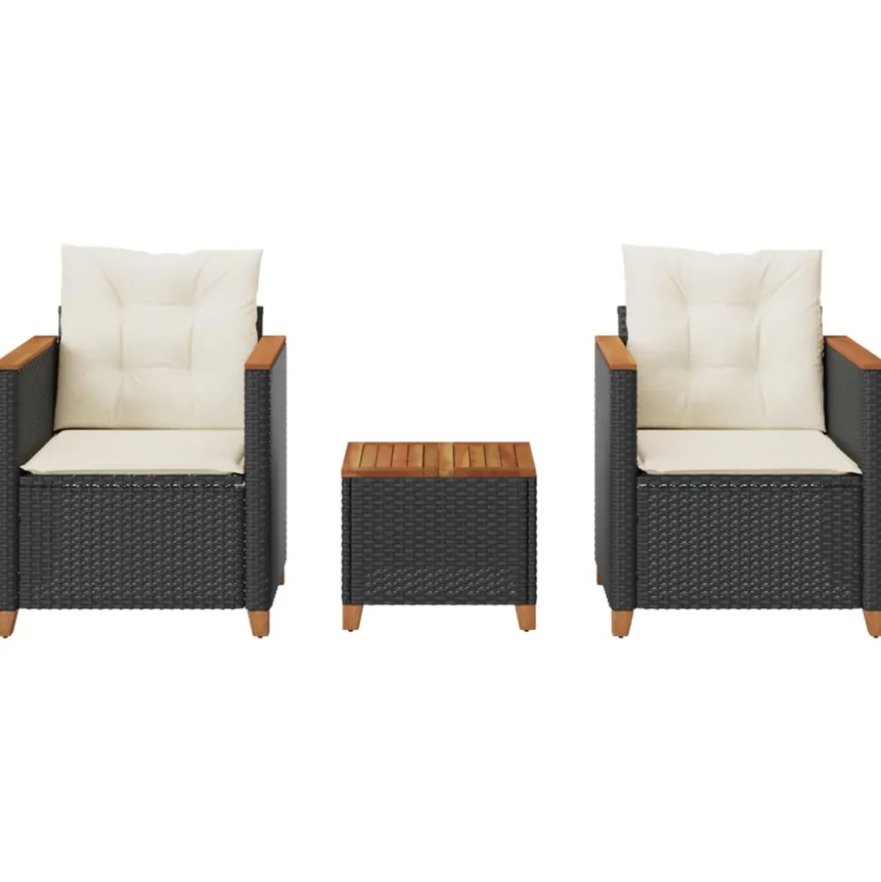 VIDAXL - Ensemble de bistro 3 pcs et coussins noir résine tressée acacia