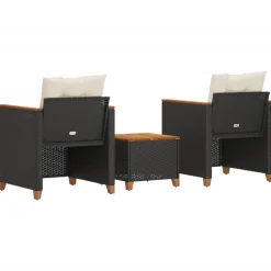 VIDAXL - Ensemble de bistro 3 pcs et coussins noir résine tressée acacia