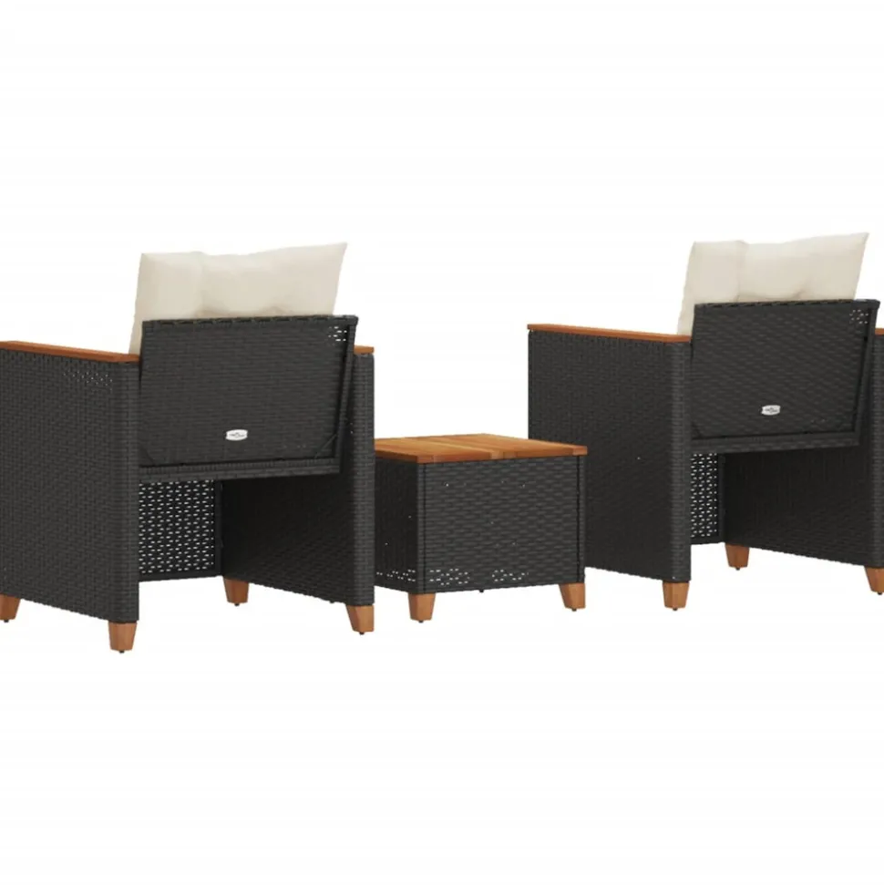 VIDAXL - Ensemble de bistro 3 pcs et coussins noir résine tressée acacia