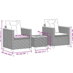 VIDAXL - Ensemble de bistro 3 pcs et coussins noir résine tressée acacia