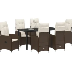 VIDAXL - Ensemble de jardin 7 pièces avec coussins marron poly rattan