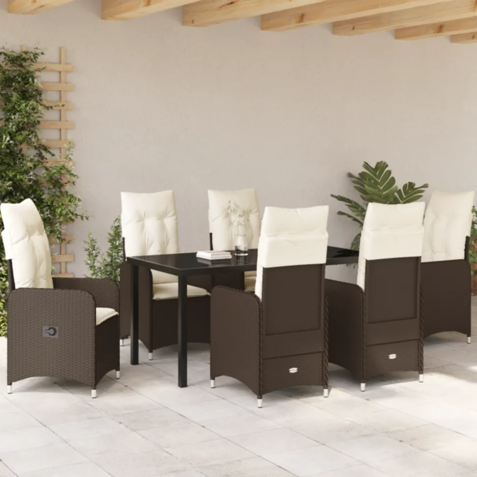 VIDAXL - Ensemble de jardin 7 pièces avec coussins marron poly rattan
