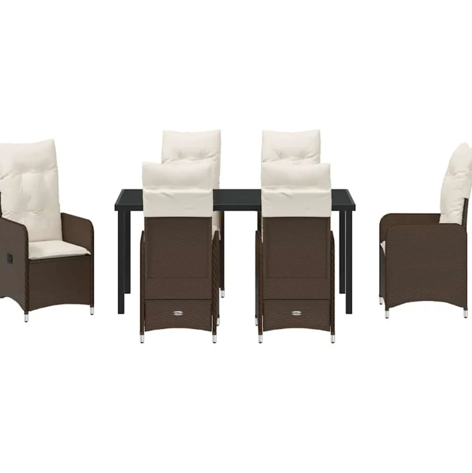 VIDAXL - Ensemble de jardin 7 pièces avec coussins marron poly rattan