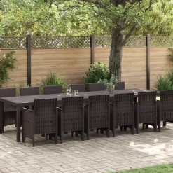 VIDAXL - Ensemble de salle à manger jardin en poly rotin marron vidaxl, 13 pièces, table de jardin marron 200x100x73 cm en poly rotin, t