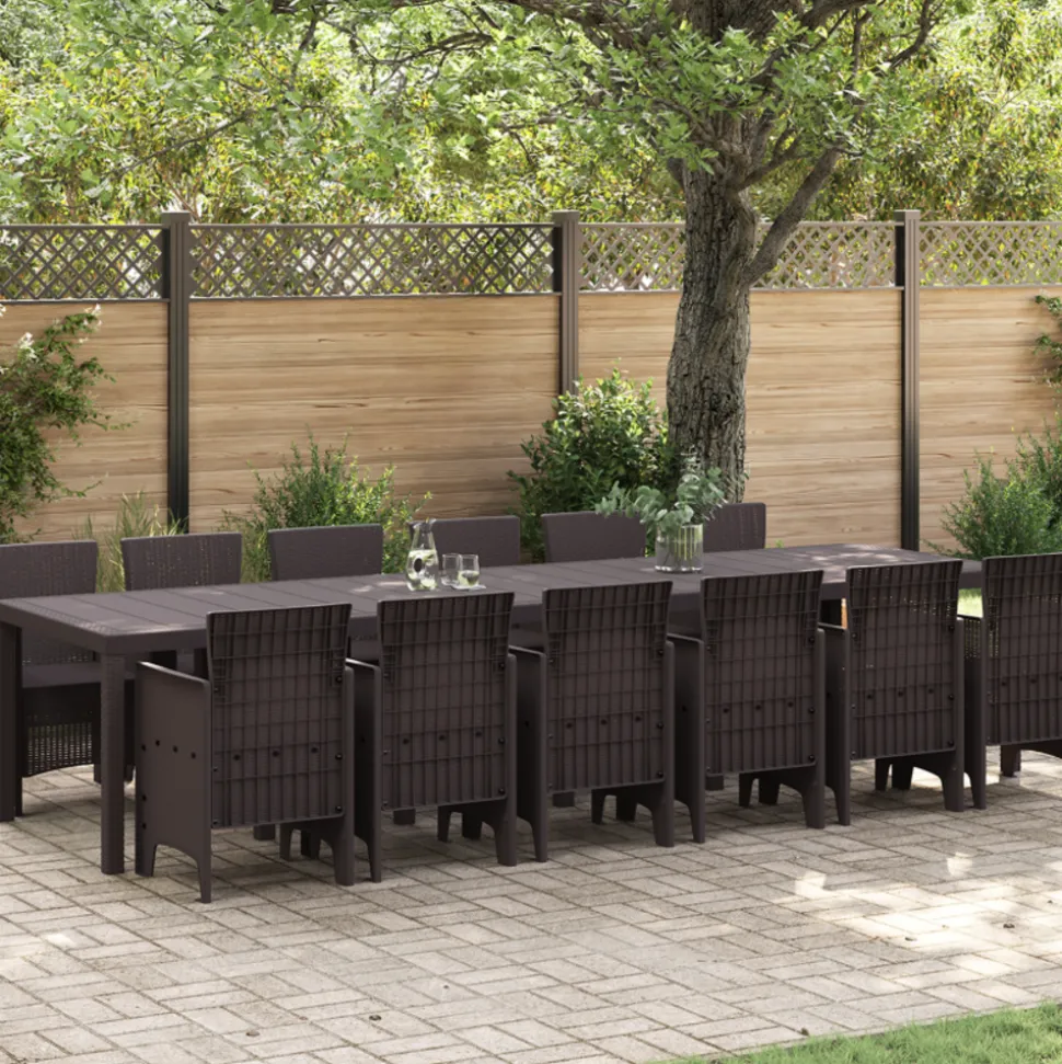 VIDAXL - Ensemble de salle à manger jardin en poly rotin marron vidaxl, 13 pièces, table de jardin marron 200x100x73 cm en poly rotin, t