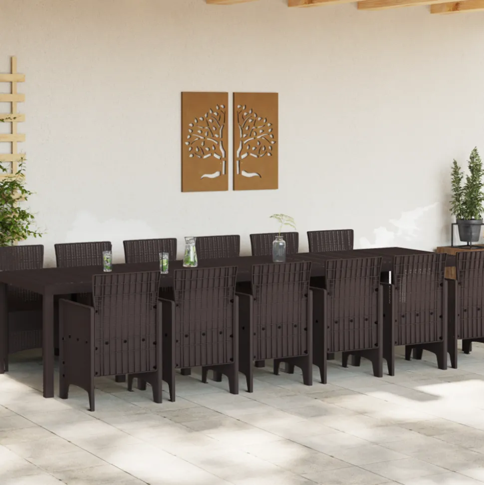 VIDAXL - Ensemble de salle à manger jardin en poly rotin marron vidaxl, 13 pièces, table de jardin marron 200x100x73 cm en poly rotin, t