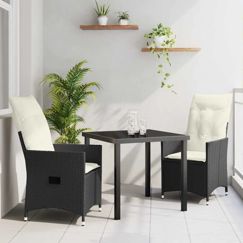 VIDAXL - Ensemble de salle à manger pour jardin 3 pcs noir poly rotin