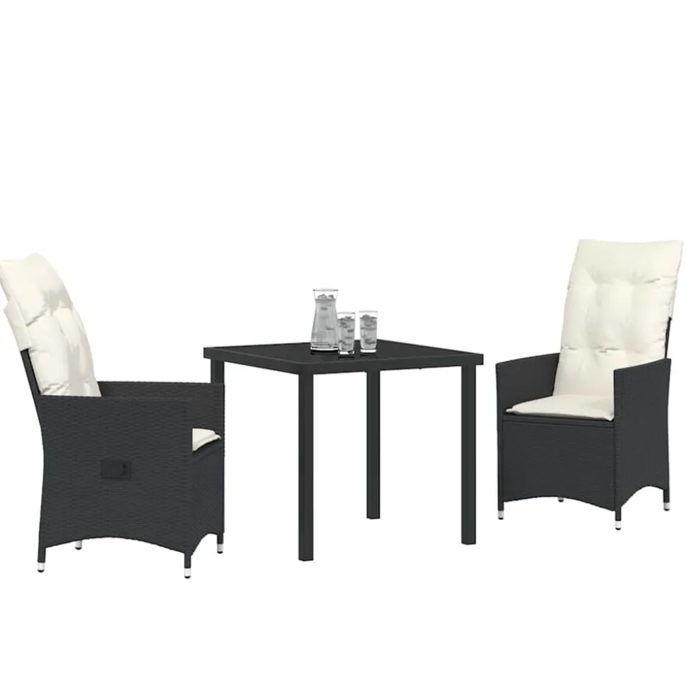 VIDAXL - Ensemble de salle à manger pour jardin 3 pcs noir poly rotin