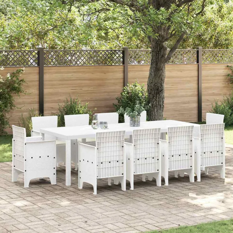 VIDAXL - Ensemble de salle à manger pour jardin 11 pcs blanc rattan polt