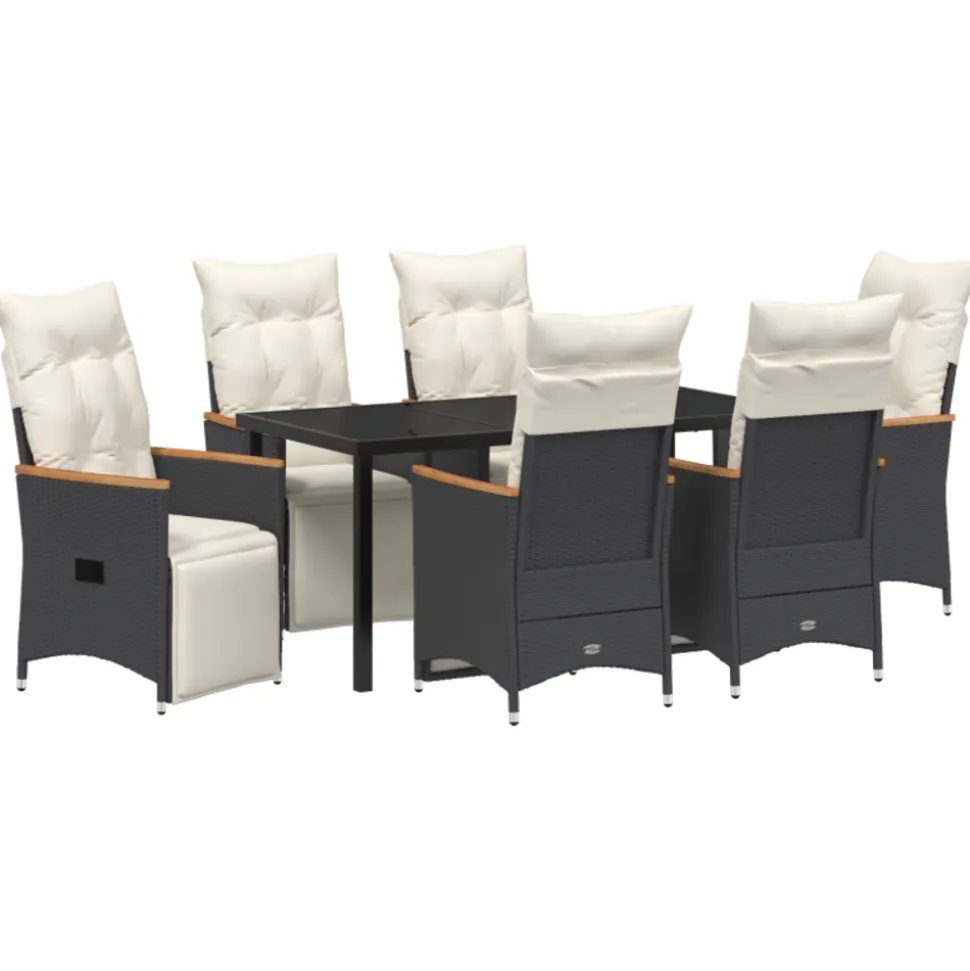 VIDAXL - Ensemble de salle à manger de jardin de 7 pièces avec coussins rattan poly noir