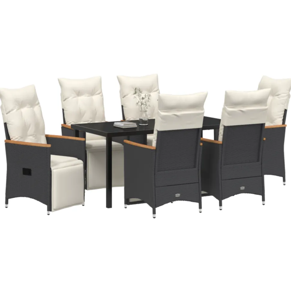 VIDAXL - Ensemble de salle à manger de jardin de 7 pièces avec coussins rattan poly noir