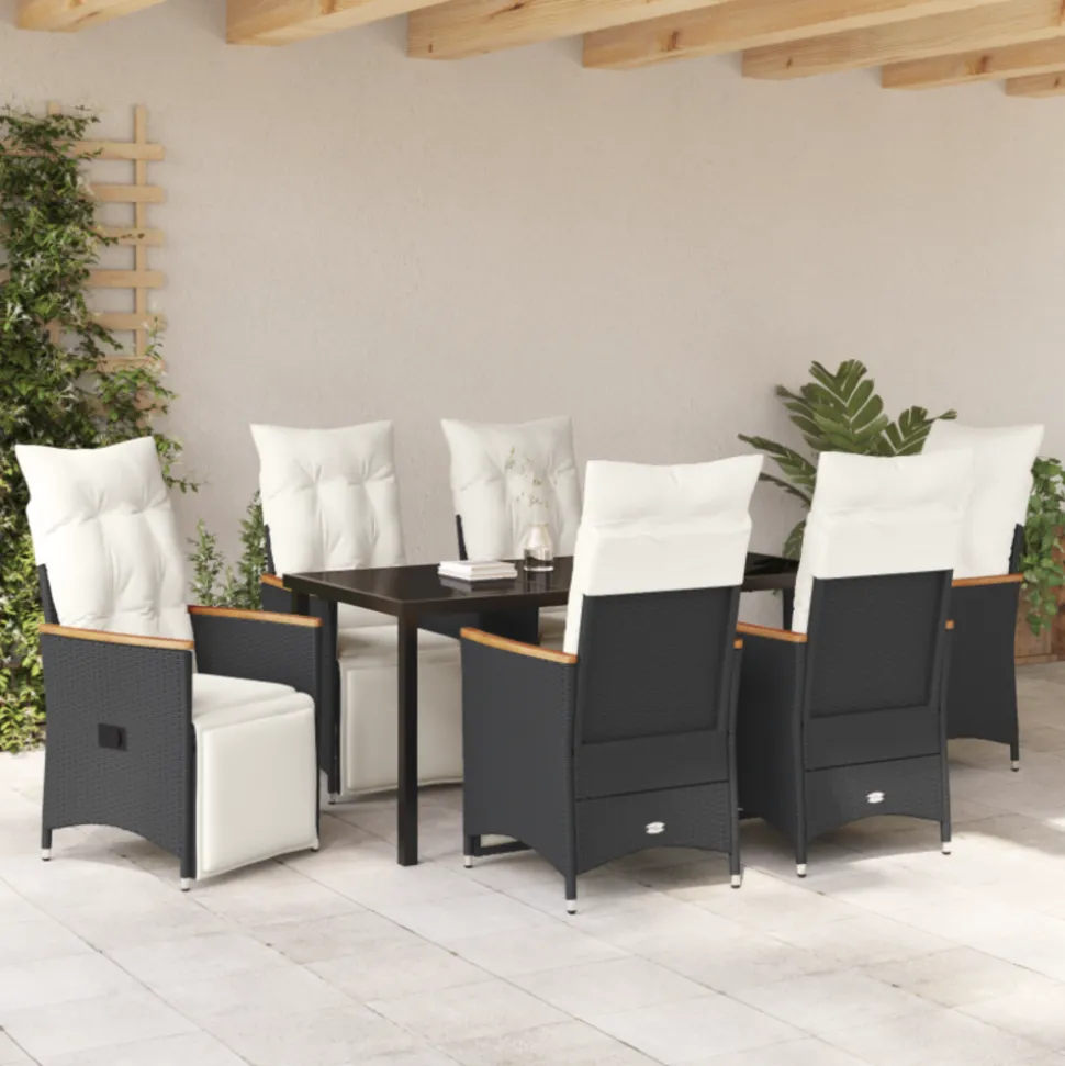 VIDAXL - Ensemble de salle à manger de jardin de 7 pièces avec coussins rattan poly noir