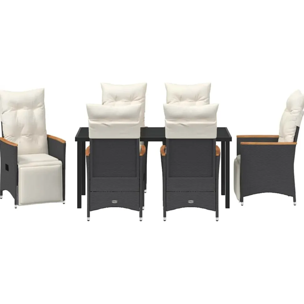 VIDAXL - Ensemble de salle à manger de jardin de 7 pièces avec coussins rattan poly noir