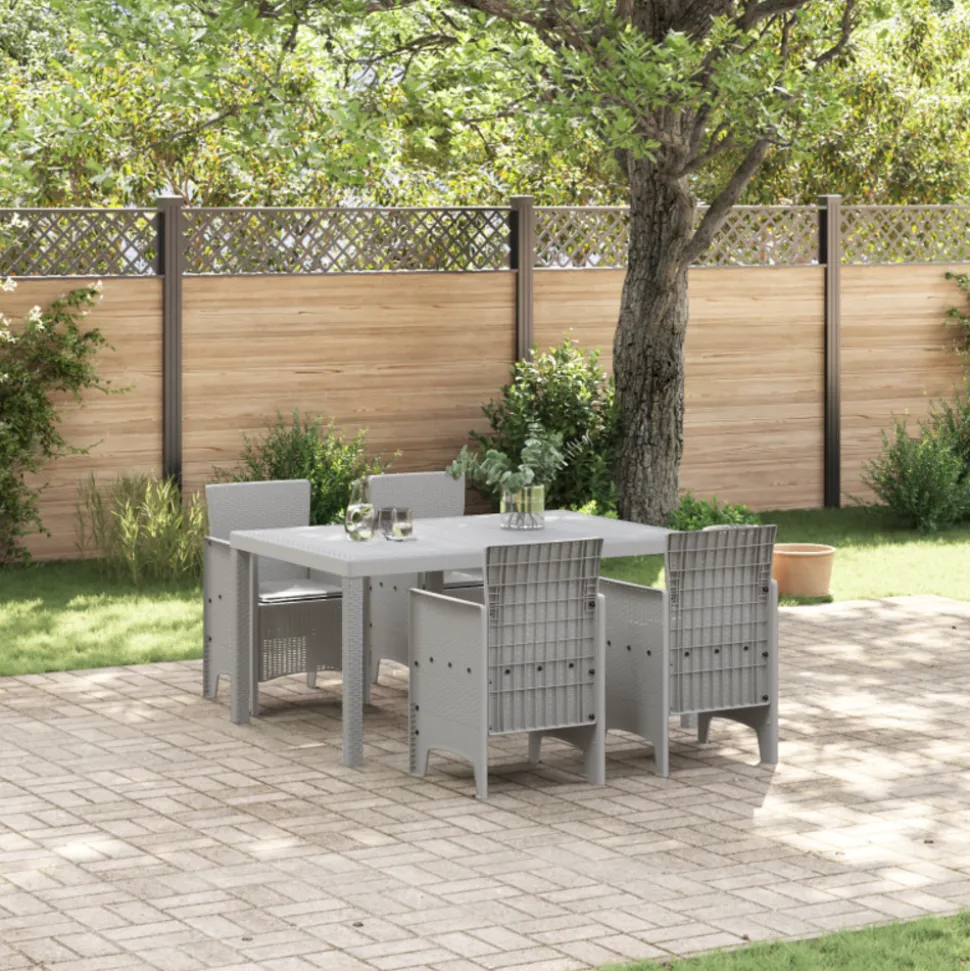 VIDAXL - Ensemble de salle à manger de jardin 5 pièces avec coussins gris clair poly rotin