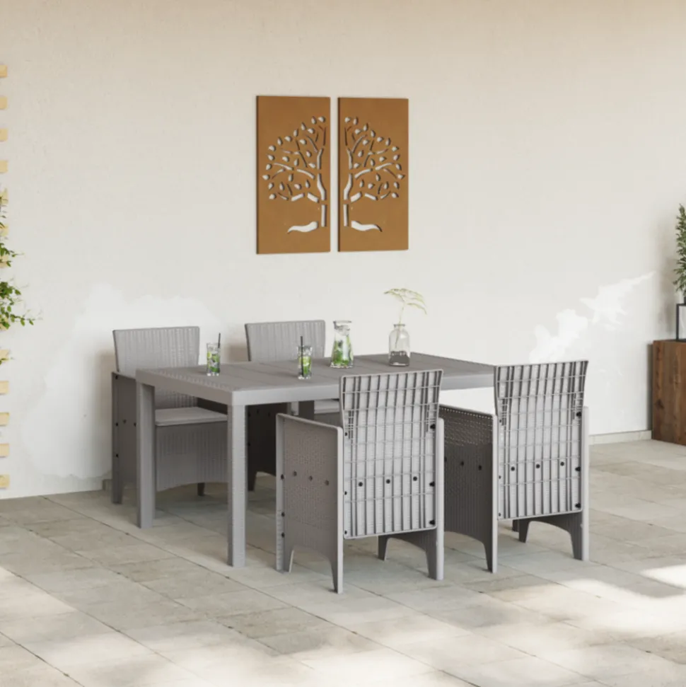 VIDAXL - Ensemble de salle à manger de jardin 5 pièces avec coussins gris clair poly rotin