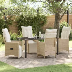 VIDAXL - Ensemble de salle à manger pour jardin 5 pcs beige poly rotin