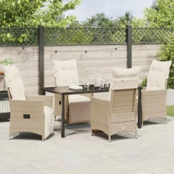 VIDAXL - Ensemble de salle à manger pour jardin 5 pcs beige poly rotin
