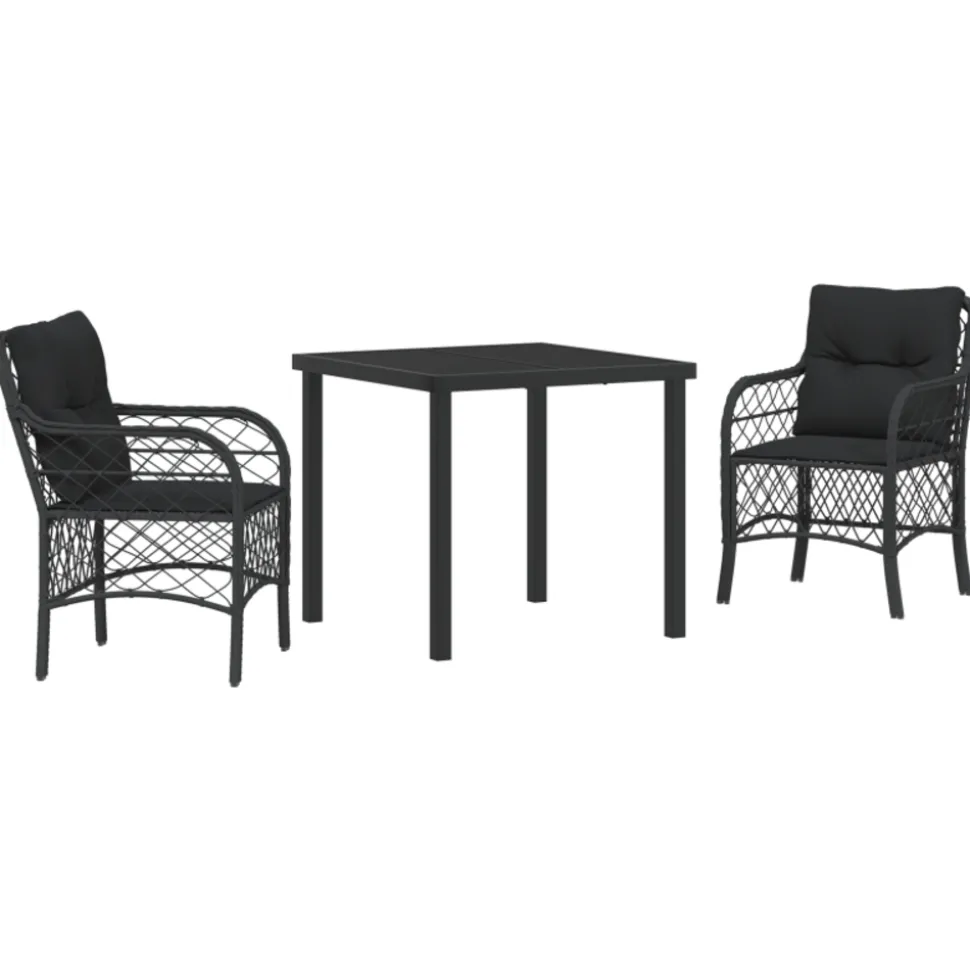 VIDAXL - Ensemble de salle à manger de jardin de 3 pièces avec coussins noir poly rattan