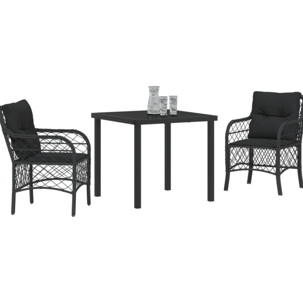 VIDAXL - Ensemble de salle à manger de jardin de 3 pièces avec coussins noir poly rattan