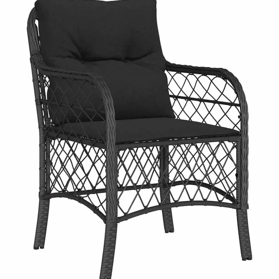 VIDAXL - Ensemble de salle à manger de jardin de 3 pièces avec coussins noir poly rattan