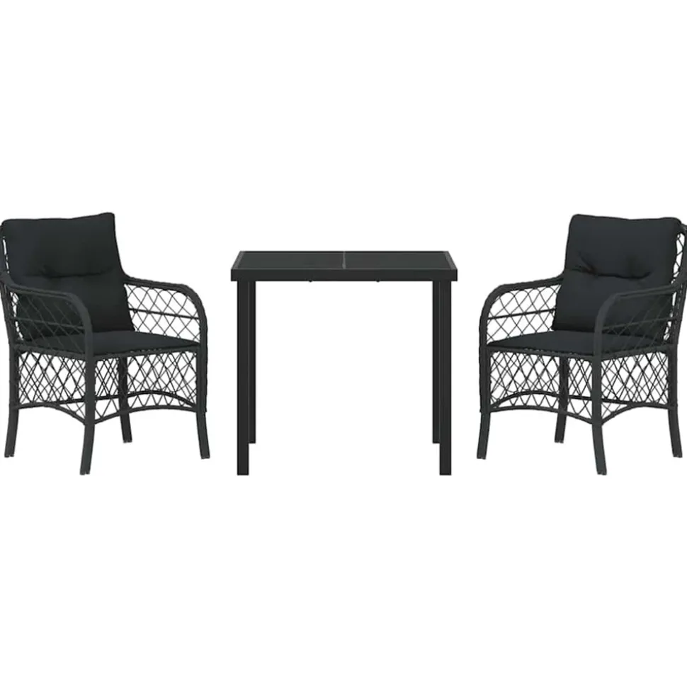 VIDAXL - Ensemble de salle à manger de jardin de 3 pièces avec coussins noir poly rattan
