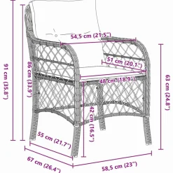 VIDAXL - Ensemble de salle à manger de jardin de 3 pièces avec coussins noir poly rattan