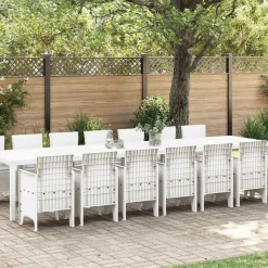 VIDAXL - Ensemble de salle à manger pour jardin 15 pcs blanc rattan polt