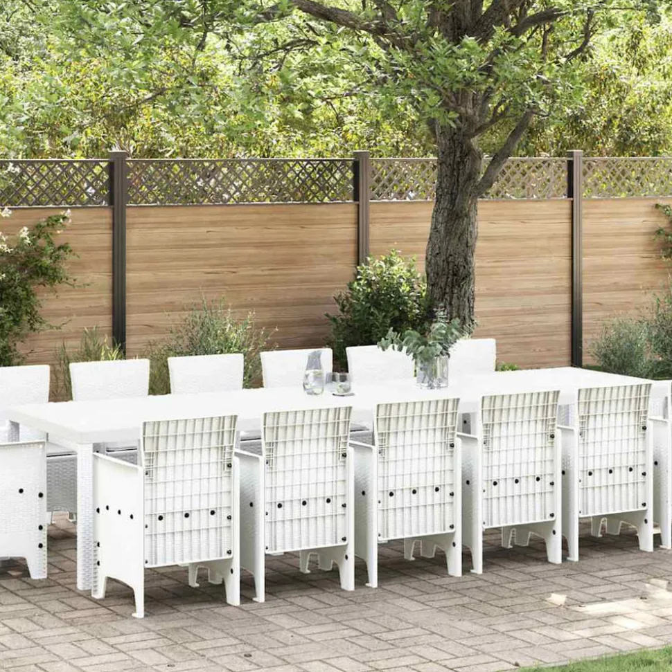 VIDAXL - Ensemble de salle à manger pour jardin 15 pcs blanc rattan polt