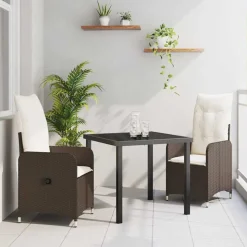 VIDAXL - Ensemble de salle à manger pour jardin 3 pcs marron poly rotin