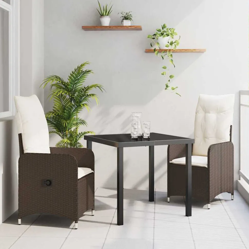 VIDAXL - Ensemble de salle à manger pour jardin 3 pcs marron poly rotin