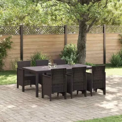 VIDAXL - Ensemble de salle à manger pour jardin 7 pcs marron rattan polt