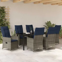 VIDAXL - Ensemble de salle à manger pour jardin 7 pcs gris polyrotin