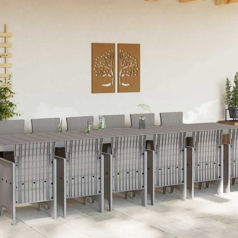 VIDAXL - Ensemble de salle à manger pour jardin 15 pcs gris clair