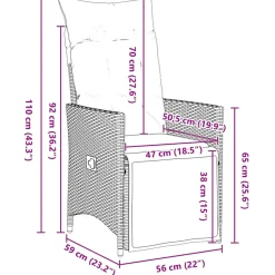 VIDAXL - Ensemble de salle à manger de jardin de 7 pièces avec coussins en rattan poly gris, table de jardin noire 160x80x73 cm en verre