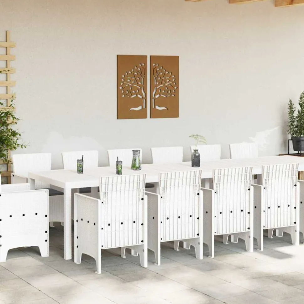 VIDAXL - Ensemble de salle à manger pour jardin 15 pcs blanc rattan polt