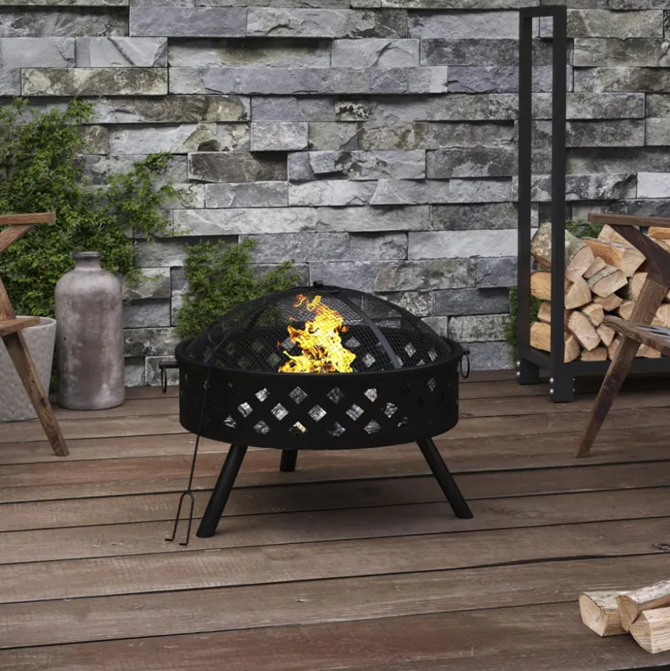 VIDAXL - Foyer avec tisonnier 58 cm xxl acier