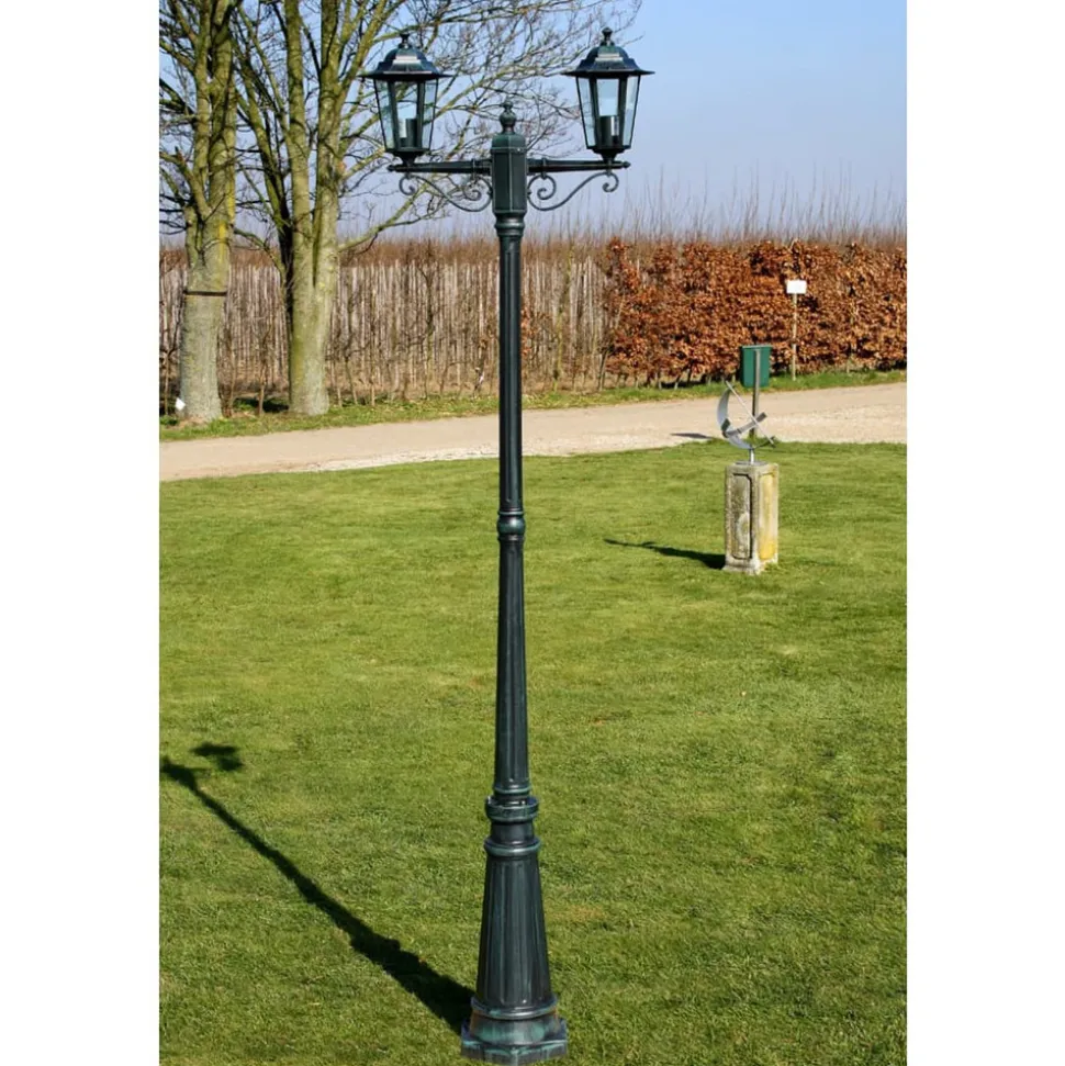VIDAXL - Lampadaire de jardin 2 bras 215 cm vert foncé/noir aluminium