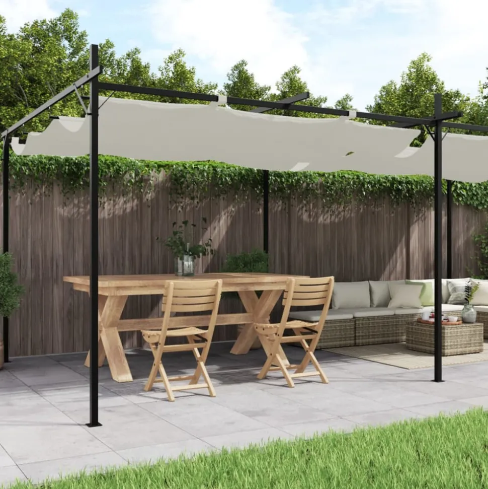 VIDAXL - Pergola avec toit rétractable crème 589x292x230 cm