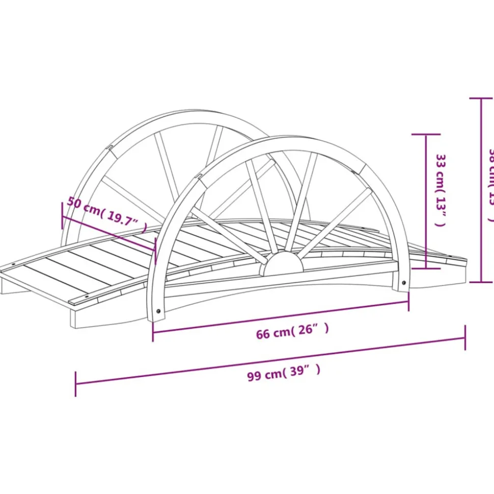VIDAXL - Pont de jardin avec demi-roue 99x50x38 cm bois de sapin massif