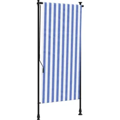 VIDAXL - Store roulant d'extérieur bleu et blanc 120x270 cm tissu acier