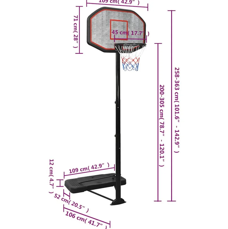 VIDAXL - Support de basket-ball noir 258-363 cm polyéthylène