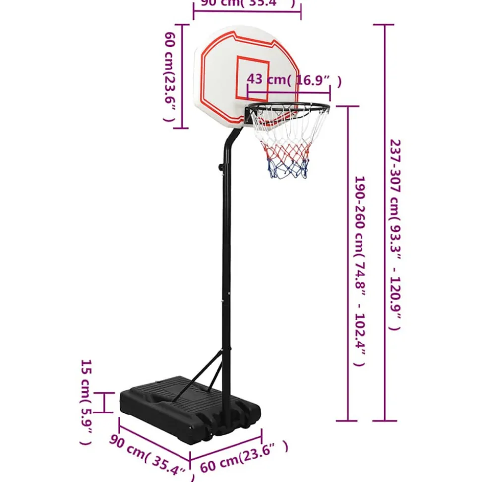 VIDAXL - Support de basket-ball blanc 237-307 cm polyéthylène
