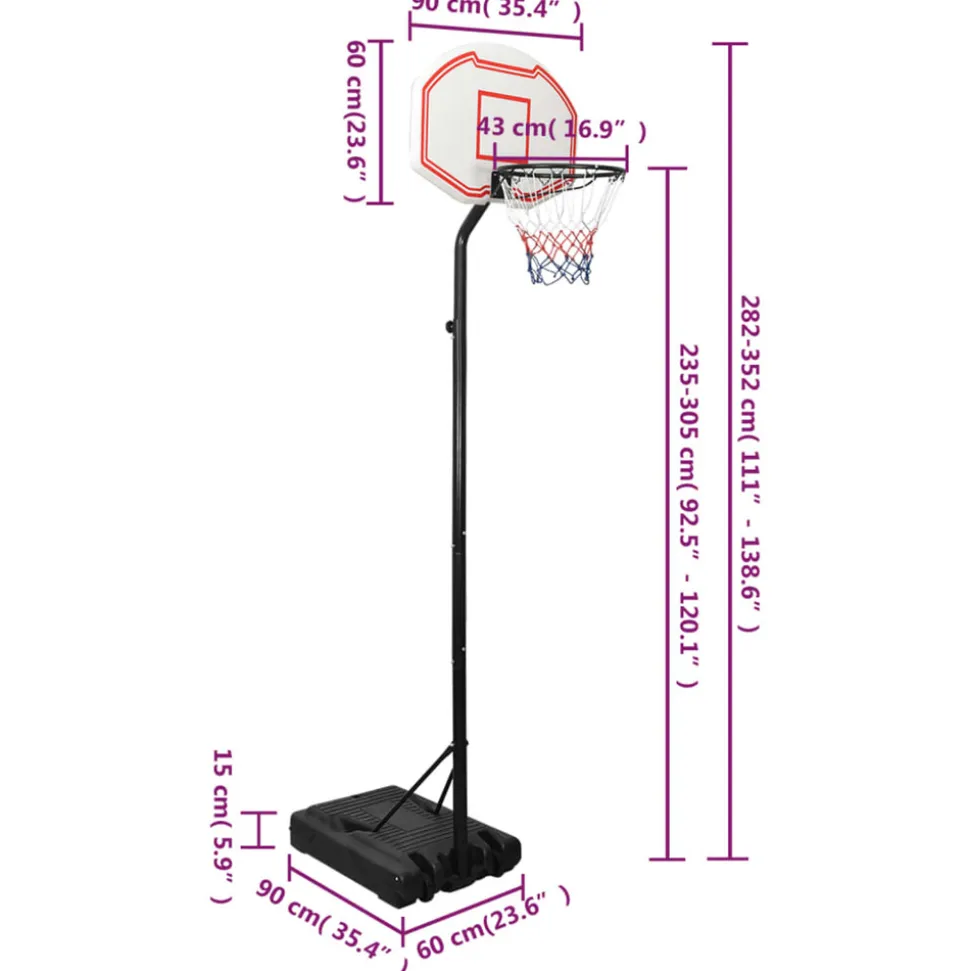 VIDAXL - Support de basket-ball blanc 282-352 cm polyéthylène