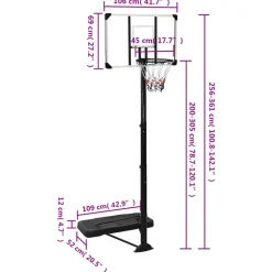 VIDAXL - Support de basket-ball transparent 256-361 cm polycarbonate