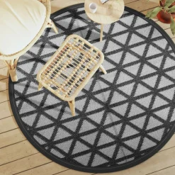 VIDAXL - Tapis d'extérieur arakil noir ø160 cm pp