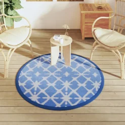 VIDAXL - Tapis d'extérieur arakil bleu et blanc ø120 cm pp