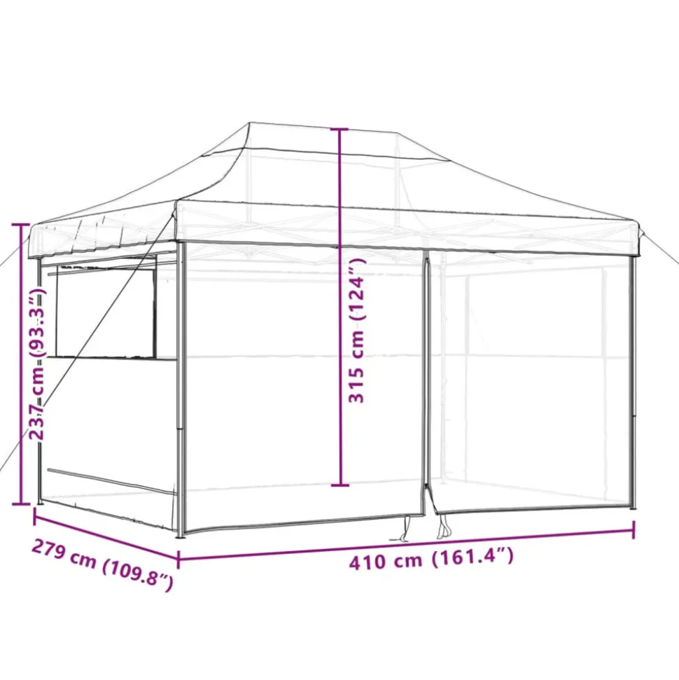 VIDAXL - Tente de réception pliable escamotable 4 parois latérales noir