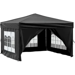 VIDAXL - Tente de réception pliable avec parois noir 3x3 m