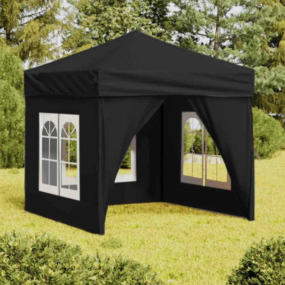 VIDAXL - Tente de réception pliable avec parois noir 2x2 m