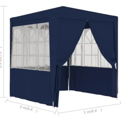 VIDAXL - Tente de réception avec parois latérales 2x2 m bleu 90 g/m²